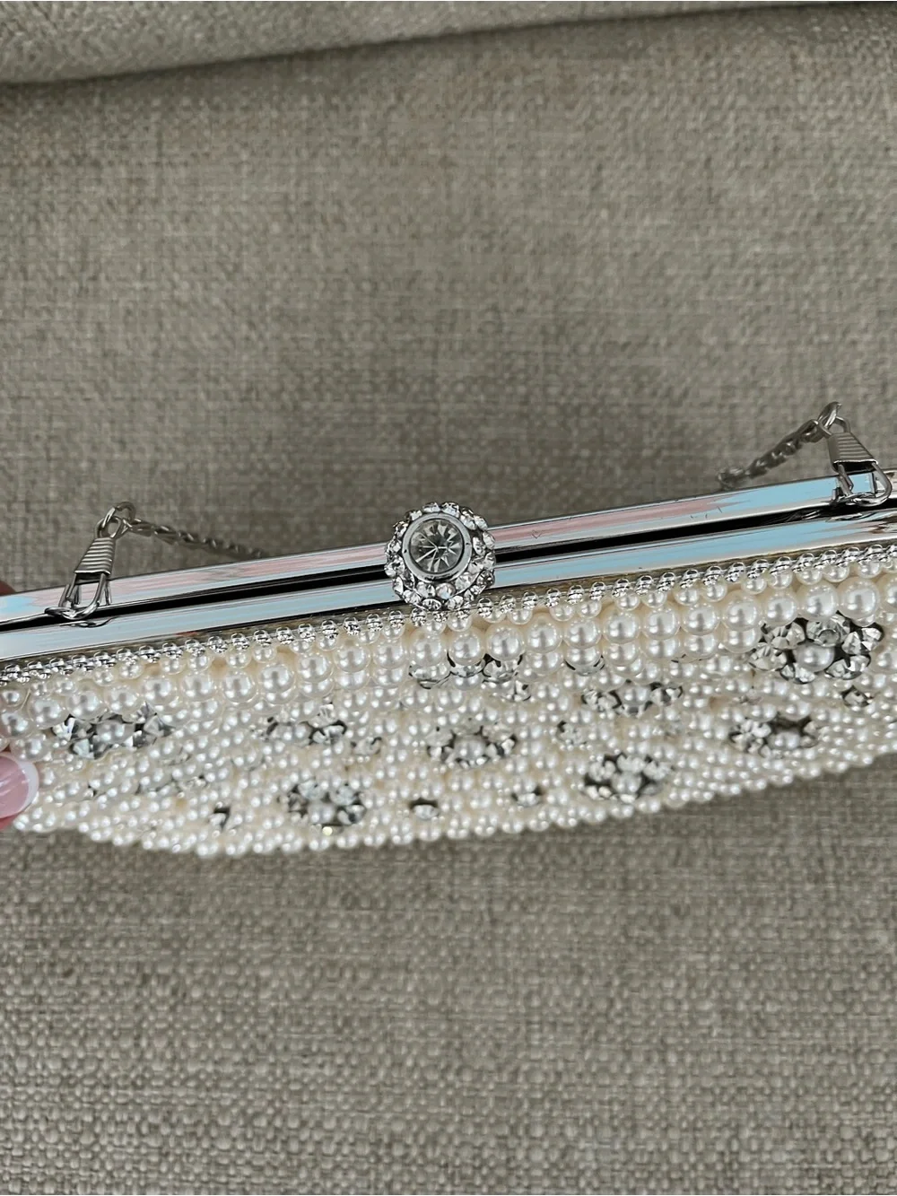 Pearl and Crystal Evening Clutch - Ivory